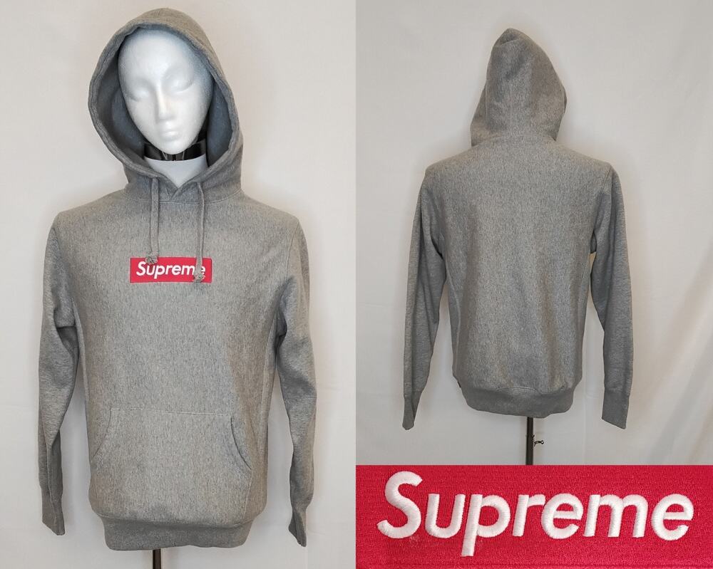 Supreme Hoodie Men's M Gray Red Box Pullover #Z5756